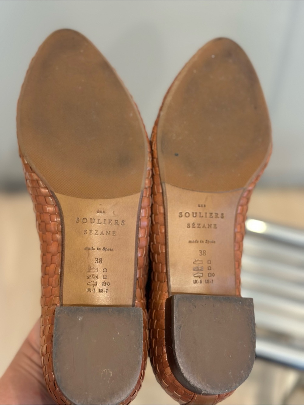 Sezane Woven Leather Flats in Tan - Picture 8 of 13